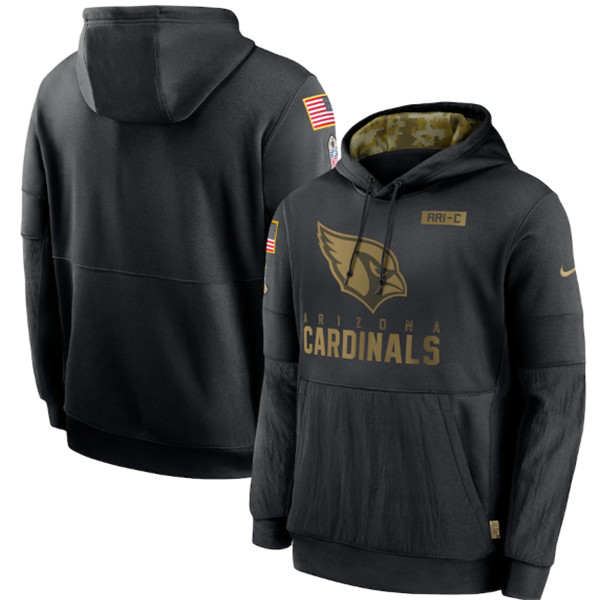 Men's Arizona Cardinals Black NFL 2020 Salute To Service Sideline Performance Pullover Hoodie